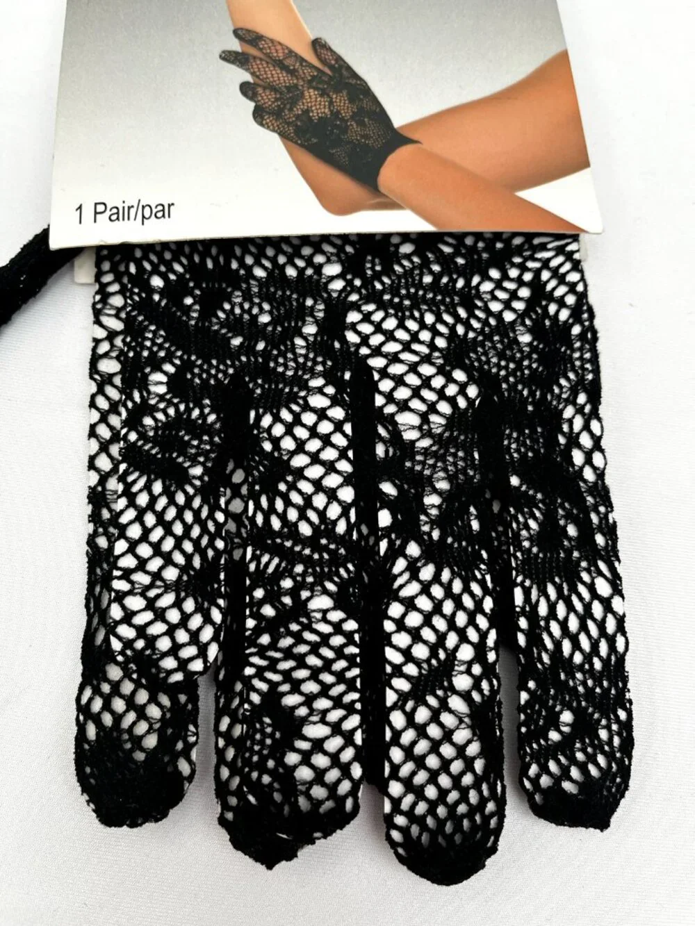 Black Lace Fingerless Gloves – Sheer Stretch – Festival / Costume Style